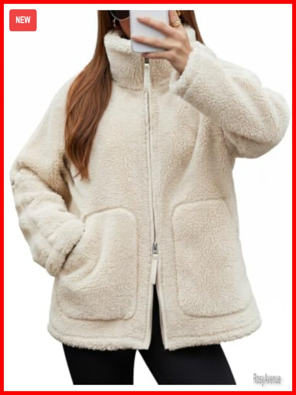 Womens Sherpa Fleece Zip Up Jacket with Pockets Fall Winter Coat